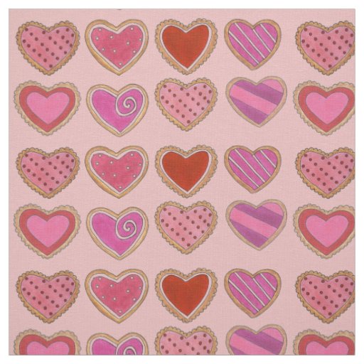 Pink Red Heart Sugar Cookies Love Valentine's Day Fabric