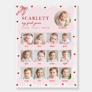 Pink Red Heart Sweetheart First Birthday Photo Foam Board