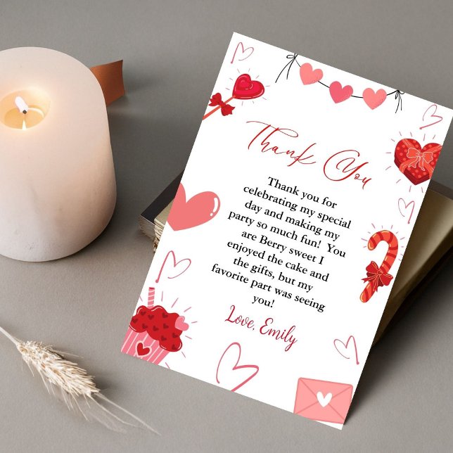 Pink & Red Heart Valentine Birthday Thank you Card (Creator Uploaded)