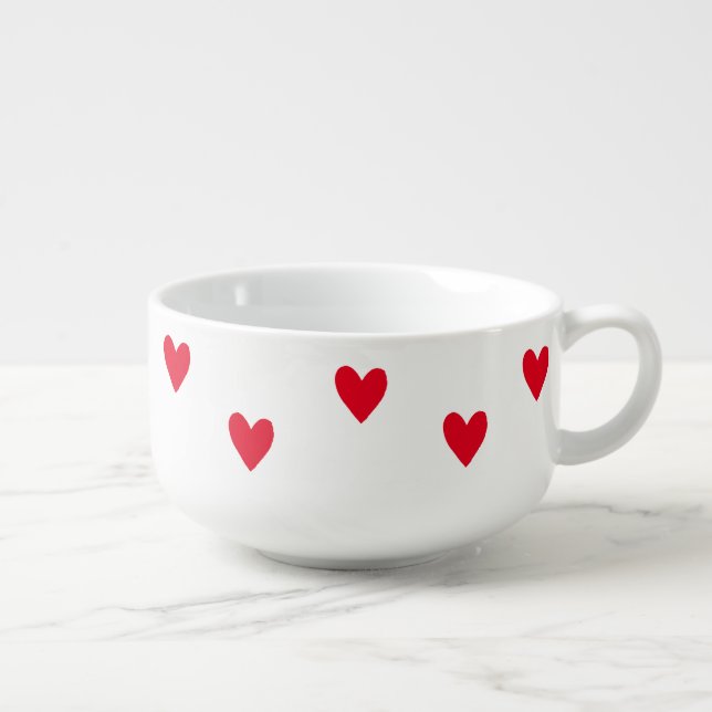 Pink Red heart Valentines Day themed Romantic Soup Mug (Left)