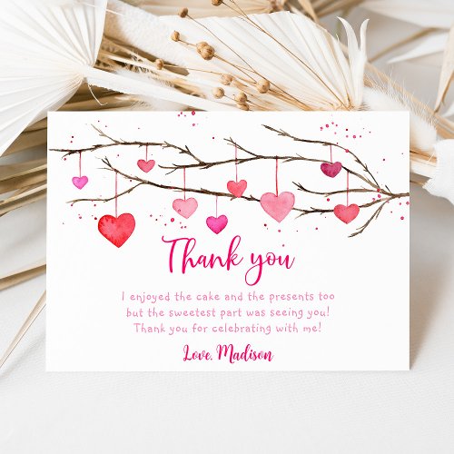 Pink Red Hearts Birthday Thank You Card