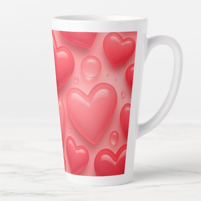 Pink & Red Hearts Bubble Pattern Latte Mug (Right)