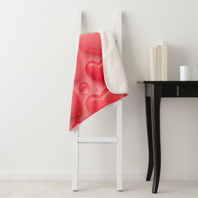 Pink & Red Hearts Bubble Pattern Sherpa Blanket (In Situ)