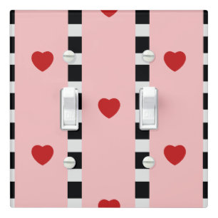 Pink & Red Hearts Checkerboard Stripe Light Switch Cover