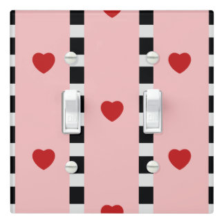 Pink & Red Hearts Checkerboard Stripe Light Switch Cover