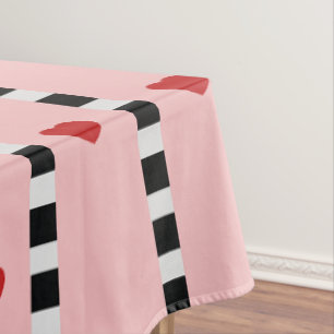 Pink & Red Hearts Checkerboard Stripe Tablecloth