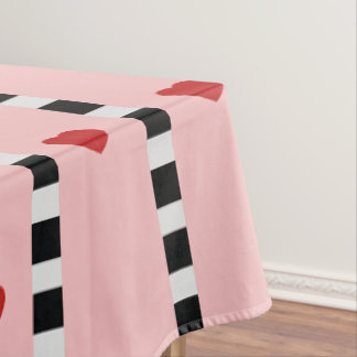Pink & Red Hearts Checkerboard Stripe Tablecloth