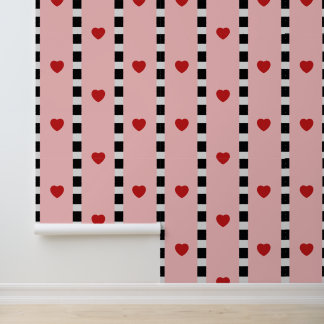 Pink & Red Hearts Checkerboard Stripe Wallpaper