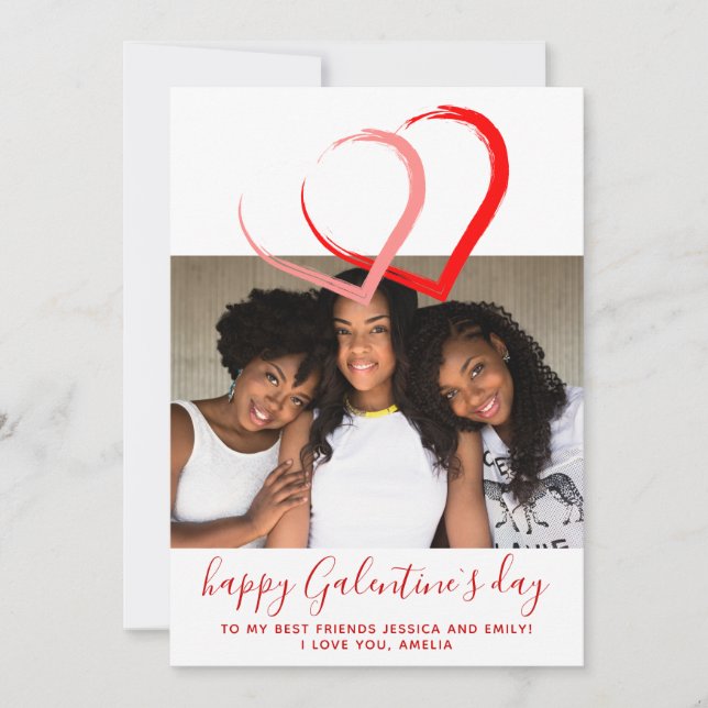 Pink Red Hearts Galentine`s day Friends  Holiday Card (Front)