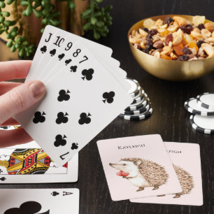 Pink Red Hearts Hedgehog Poker Cards