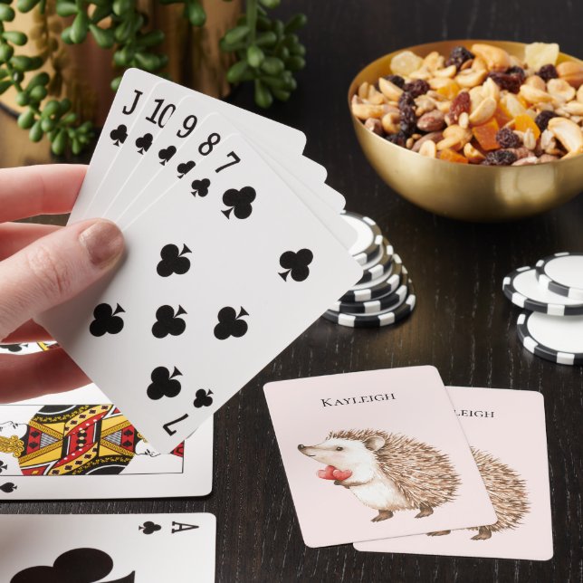 Pink Red Hearts Hedgehog Poker Cards (In Situ)