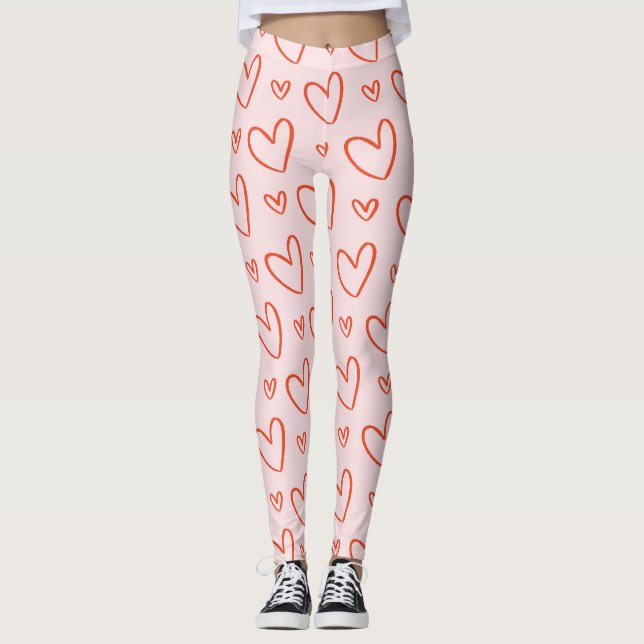 Pink & Red Hearts Leggings (Front)