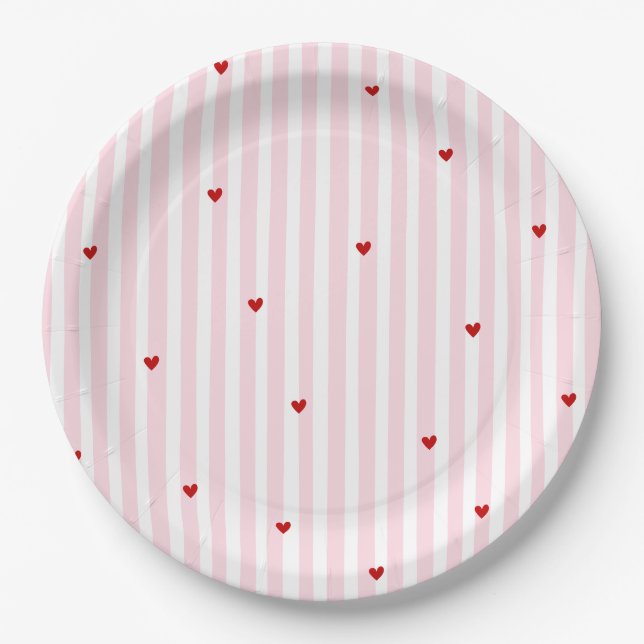 Pink Red Hearts Little Sweetheart Baby Shower Paper Plates (Front)