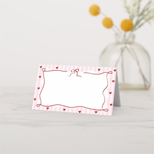 Pink Red Hearts Little Sweetheart Valentine Place Card (Front)