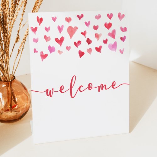 Pink Red Hearts Mini Welcome Table Party Sign