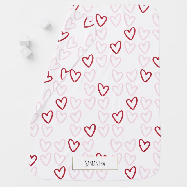Pink & Red Hearts Monogram Baby Blanket (In Situ)