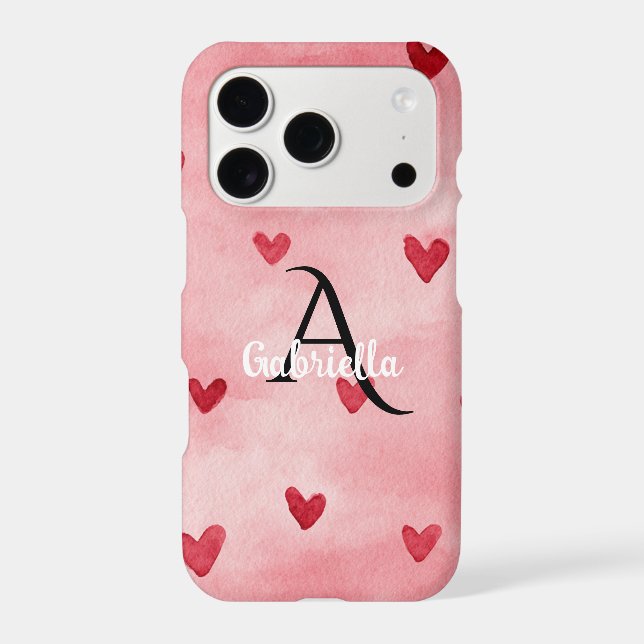 Pink Red Hearts Monogram Name Case-Mate iPhone Case (Back)