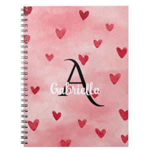 Pink Red Hearts Monogram Name Notebook
