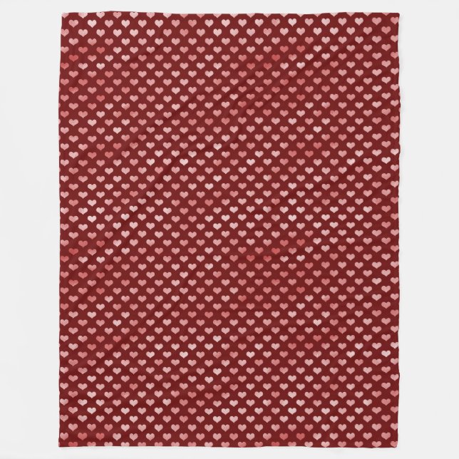 Pink Red Hearts Ombre Fleece Blanket (Front)