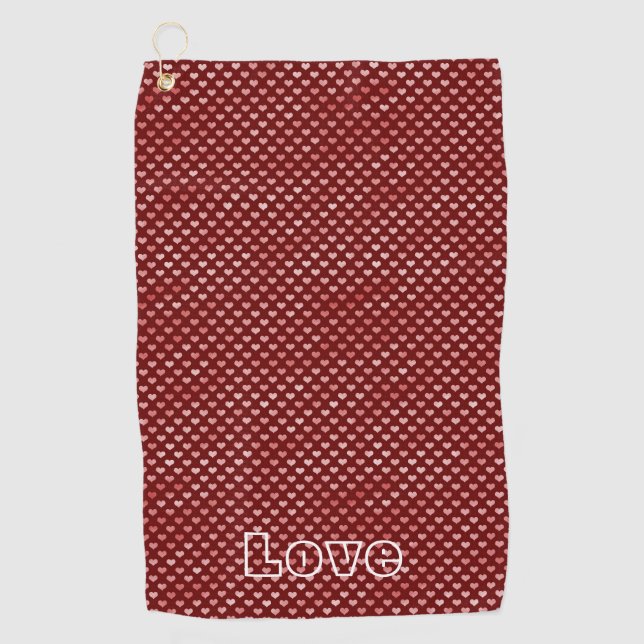 Pink Red Hearts Ombre Golf Towel (Front)
