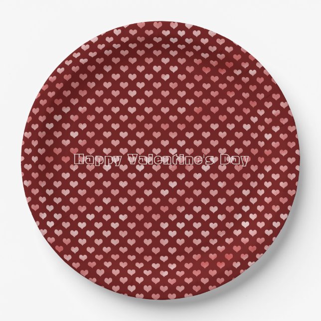 Pink Red Hearts Ombre Paper Plates (Front)