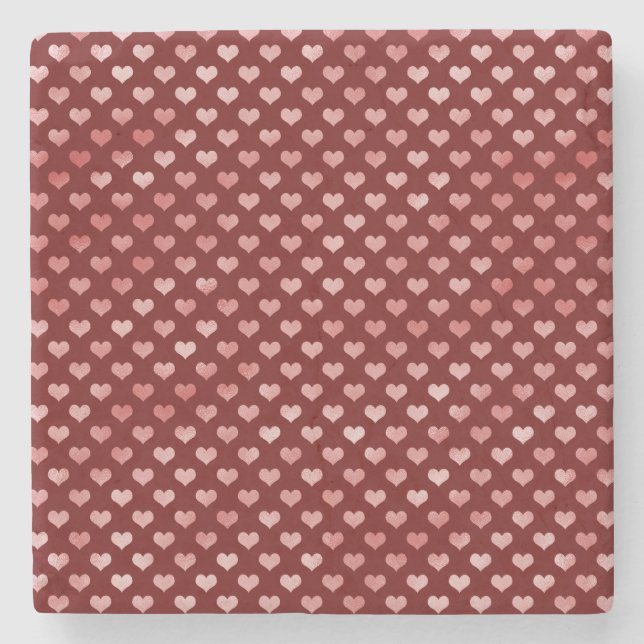 Pink Red Hearts Ombre Stone Coaster (Front)
