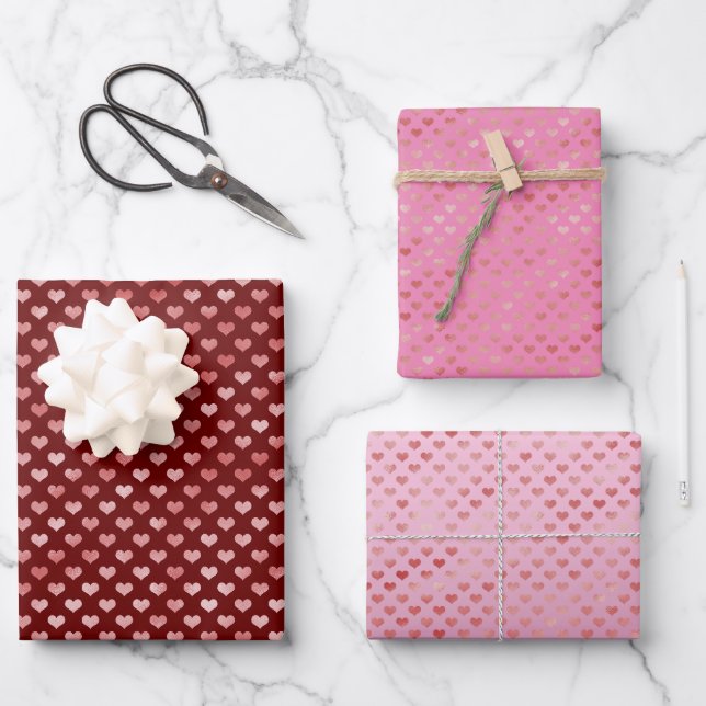 Pink Red Hearts Ombre Wrapping Paper Sheets (Front)