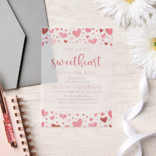 Pink Red Hearts Our Little Sweetheart Baby Shower Vellum Invitations