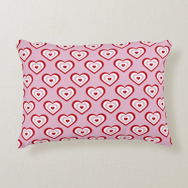 Pink Red Hearts Pattern Accent Pillow (Front)