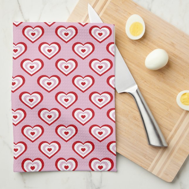 Pink Red Hearts Pattern Kitchen Towel (Quarter Fold)