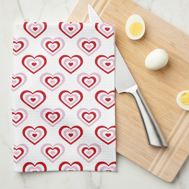 Pink Red Hearts Pattern Kitchen Towel (Quarter Fold)