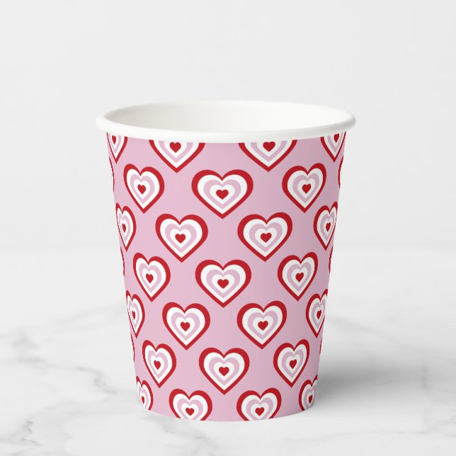 Pink Red Hearts Pattern Paper Cups (Front)