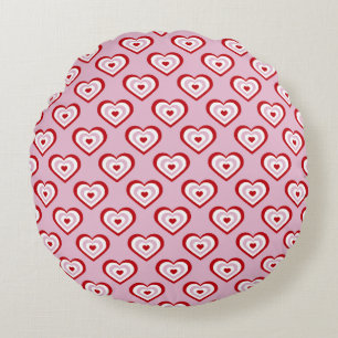 Pink Red Hearts Pattern Round Pillow