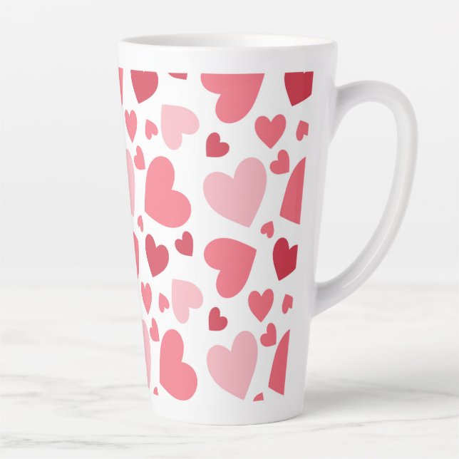 Pink & Red Hearts Print Pattern, Valentine's Day Latte Mug (Right)
