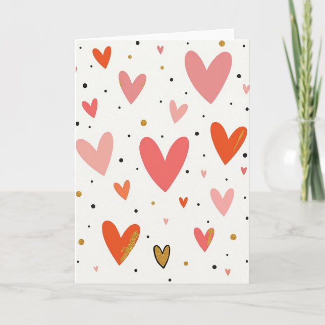 Pink Red Hearts Sparkle Card (Front)