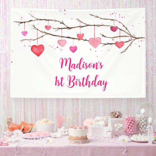 Pink Red Hearts Sweetheart Birthday Banner