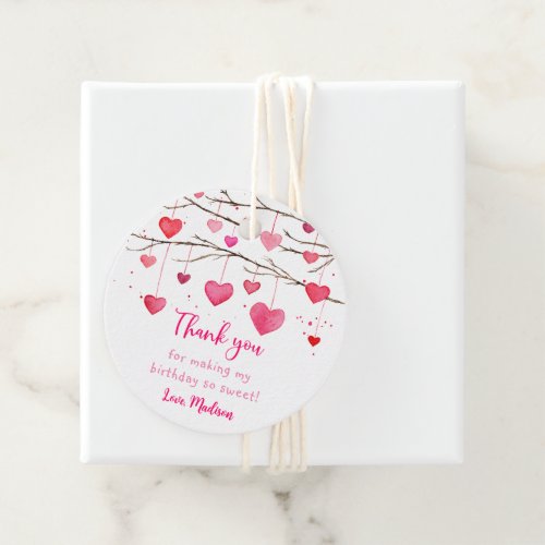 Pink Red Hearts Sweetheart Birthday Favor Tags