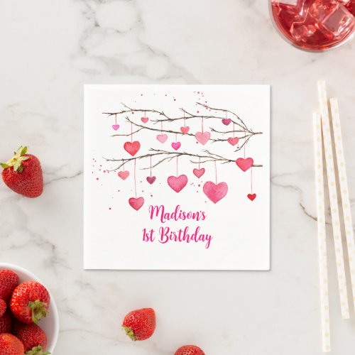 Pink Red Hearts Sweetheart Birthday Napkins
