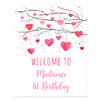 Pink Red Hearts Sweetheart Birthday Welcome Poster