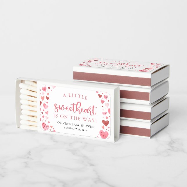 Pink Red Hearts Sweetheart Valentine Baby Shower Matchboxes (Stacked)