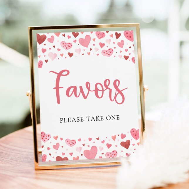 Pink Red Hearts Valentine Baby Shower Favors Sign (Creator Uploaded)