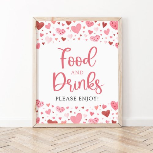 Pink Red Hearts Valentine Food and Drinks Sign