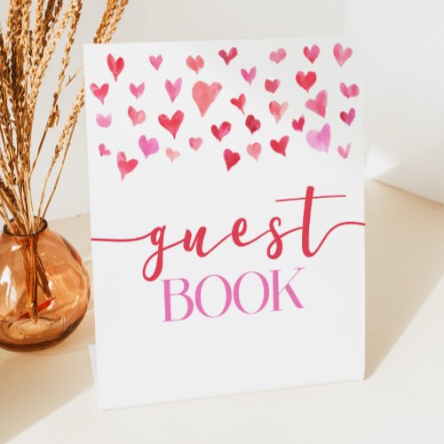 Pink Red Hearts Valentine Guest Book Party Sign