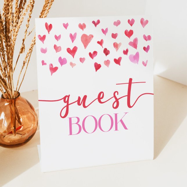 Pink Red Hearts Valentine Guest Book Party Sign (Creator Uploaded)