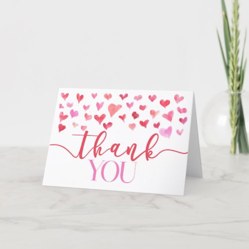 Pink Red Hearts Valentine Party Foldable Thank You Card