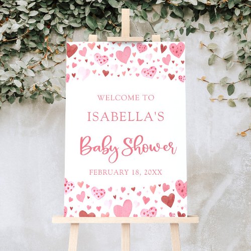 Pink Red Hearts Valentine Sweetheart Baby Shower Poster