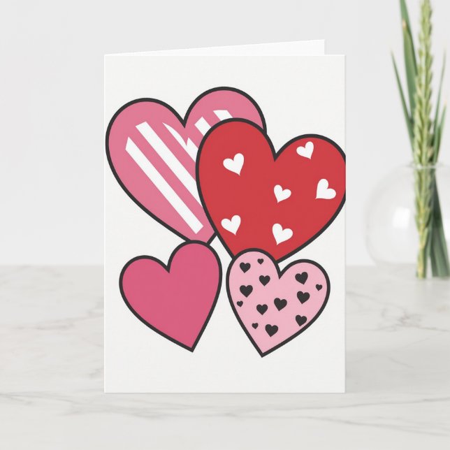 Pink Red Hearts Valentines Card (Front)