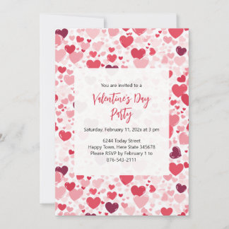 Pink Red Hearts Valentine's Day Party Invitation