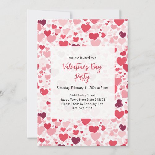 Pink Red Hearts Valentines Day Party Invitation