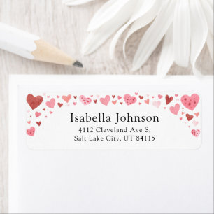 Pink Red Hearts Valentine's Day Return Address Label
